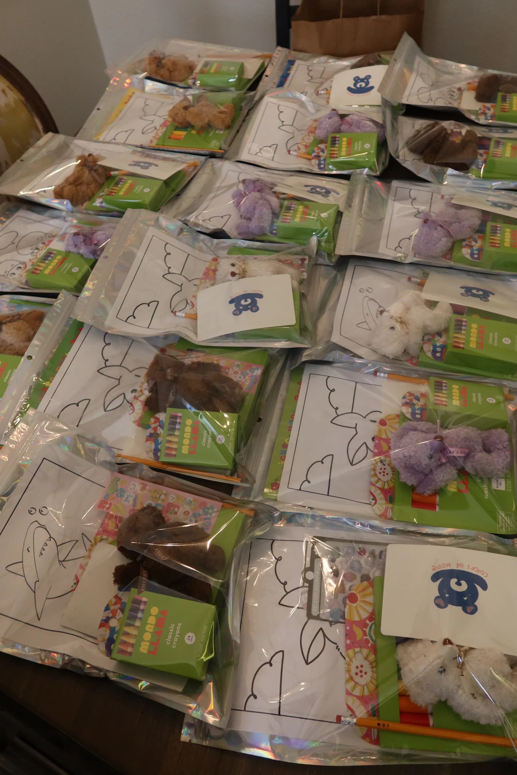 Completed Colors of Hope art kits ready for donation